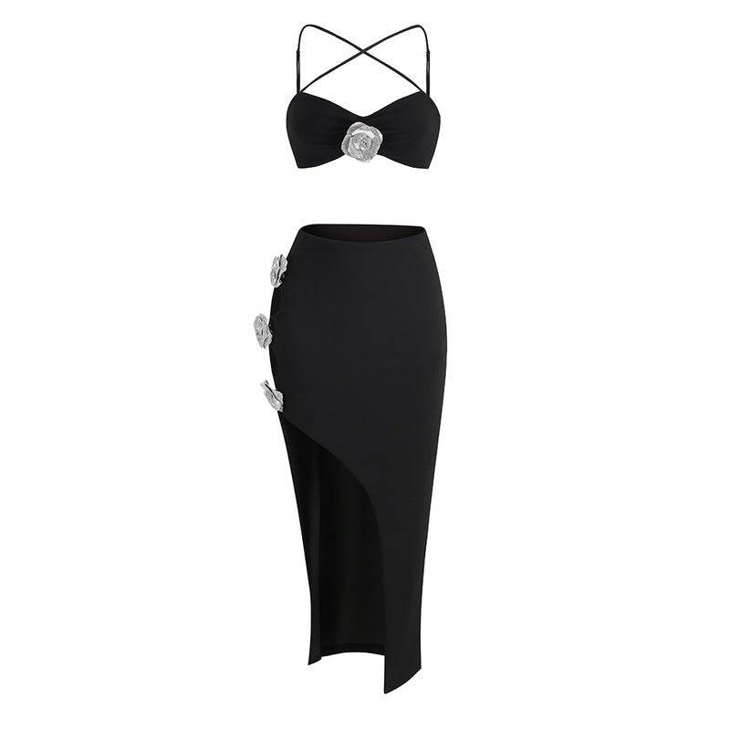 Elegantes Bandage-Maxikleid mit Diamanten – Bodenlang & Quadratkragen
