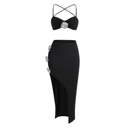 Elegantes Bandage-Maxikleid mit Diamanten – Bodenlang & Quadratkragen