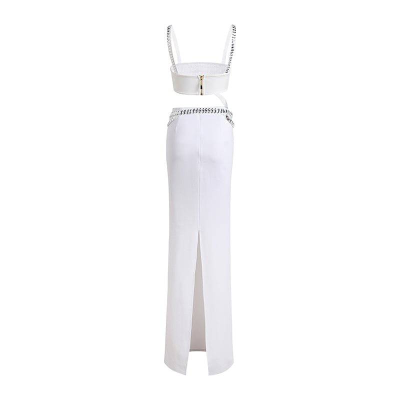 Elegantes Bandage-Maxikleid mit Diamanten – Bodenlang & Quadratkragen