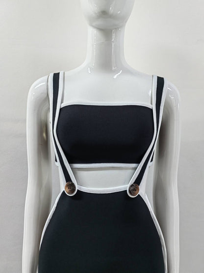 Elegantes Bandage-Maxikleid mit Diamanten – Bodenlang & Quadratkragen