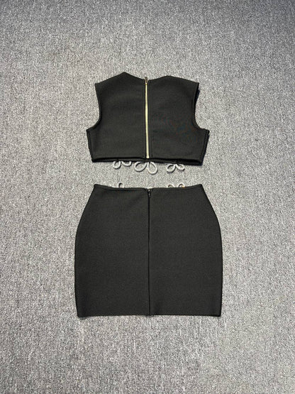Elegantes Bandage-Maxikleid mit Diamanten – Bodenlang & Quadratkragen