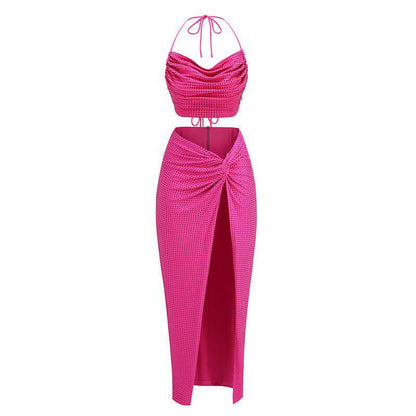 Elegantes Bandage-Maxikleid mit Diamanten – Bodenlang & Quadratkragen