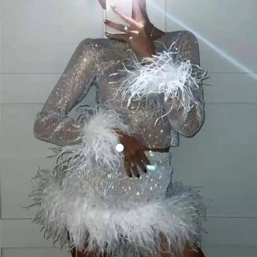 Elegantes Bandage-Maxikleid mit Diamanten – Bodenlang & Quadratkragen