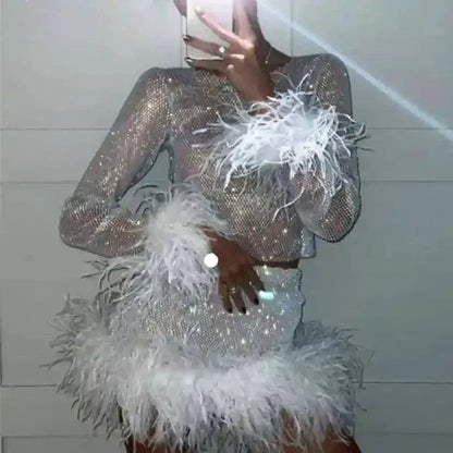 Elegantes Bandage-Maxikleid mit Diamanten – Bodenlang & Quadratkragen