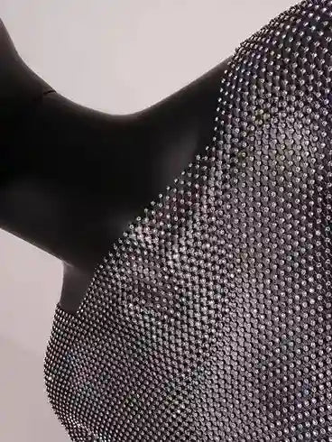 Elegantes Bandage-Maxikleid mit Diamanten – Bodenlang & Quadratkragen