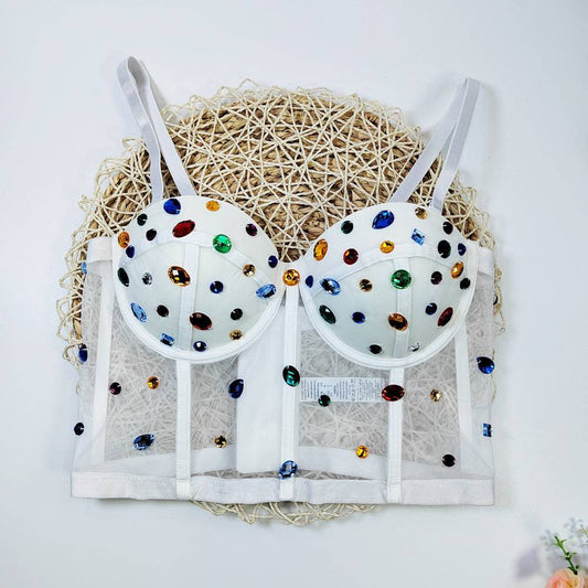 Produktbild von Elegantes Bandage-Maxikleid mit Diamanten – Bodenlang & Quadratkragen in White, erhältlich bei Hot Fashionista