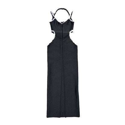 Elegantes Bandage-Maxikleid mit Diamanten – Bodenlang & Quadratkragen