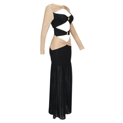 Elegantes Bandage-Maxikleid mit Diamanten – Bodenlang & Quadratkragen