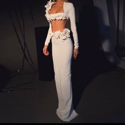 Elegantes Bandage-Maxikleid mit Diamanten – Bodenlang & Quadratkragen