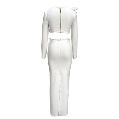 Elegantes Bandage-Maxikleid mit Diamanten – Bodenlang & Quadratkragen